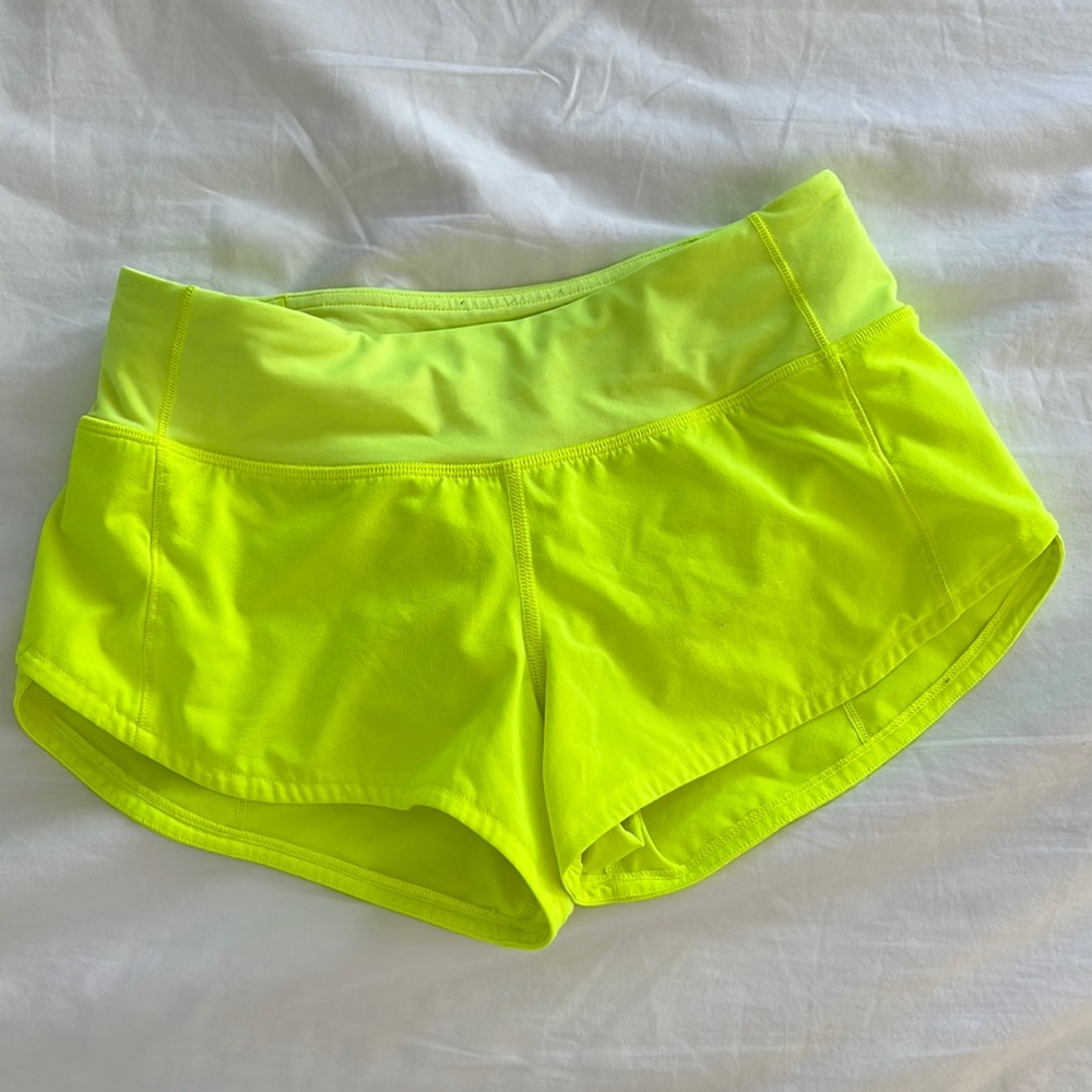 Lululemon highliter yellow speed-up short